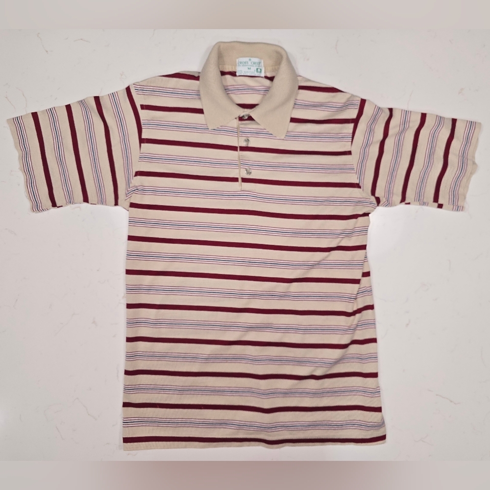 Vintage Y2K 90s Cross Creek Striped Polo Shirt Made In USA 100% 2-ply Cotton Med